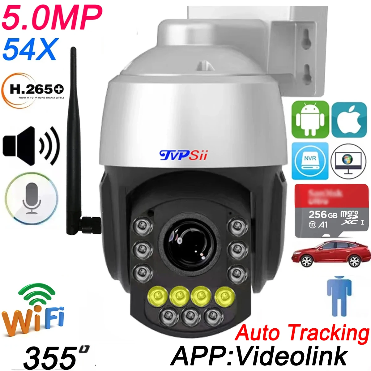 camera de vigilancia de rastreamento automatico infravermelho a cores zoom optico audio onvif wifi ptz ip velocidade dome 5mp 25fps 15x 54x 01