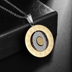 Ethnic Wind Rotatable Zodiac Totem Round Titanium Steel Pendant Men and Women Retro Amulet Necklace Lucky Wealth Jewelry Gift