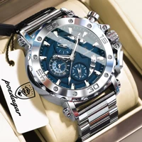 Reloj deportivo POEDAGAR para hombre, calendario, luminoso, resistente al agua, cronógrafo, reloj de pulsera de cuarzo de acero inoxidable para hombre.