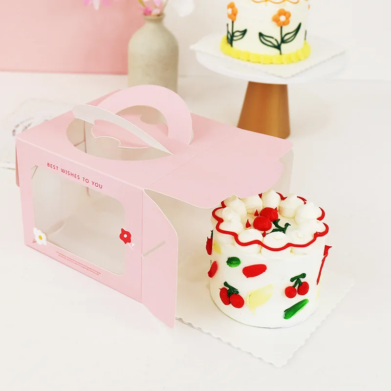 10pcs Cute Cartoon Paper Cake Box And Packaging With Window Baking Bread Cake Sweets Packing Boxes 4in