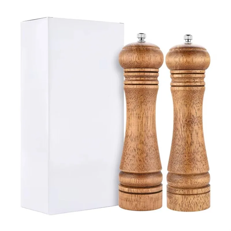 

8 inch wood pepper grinder stainless steel salt spice grinder manual wood pepper grinder set