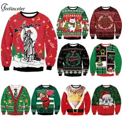 Merry Christmas Ugly Sweatshirts for Men Statue of Liberty Graphic Hoodies Autumn Winter Casual Pullover Couples Clothes