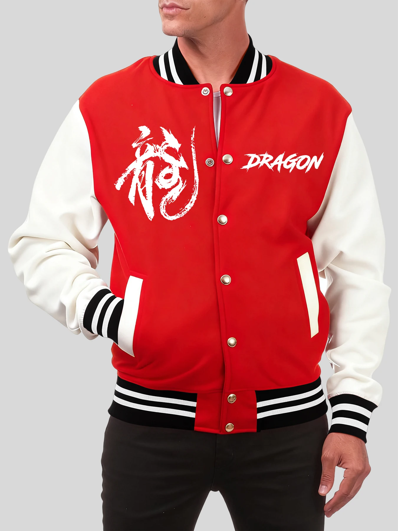 

Regarding The Culture Of Dragons Print Baseball Uniform Man Colorful Pocket Clothes Soft Loose Jacket Autumn Cotton Sportswear