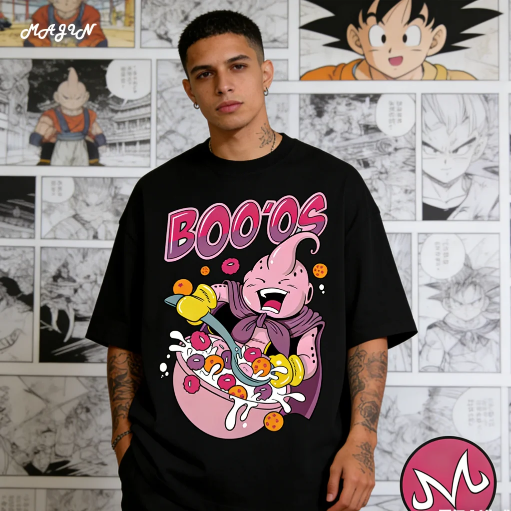 Camiseta Dragon Ball Majin Boo Cereal, Estilo Hip Hop Urbano, Talla Grande, Manga Corta para Adultos y Niños, Oferta