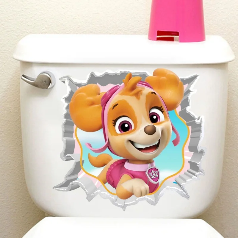 Paw Patrol Chase 3D Funny Toilet Stickers DIY Wc Washroom Home Decoration Children Cute Puppy Pet Animal Wall Art Decals Sticker