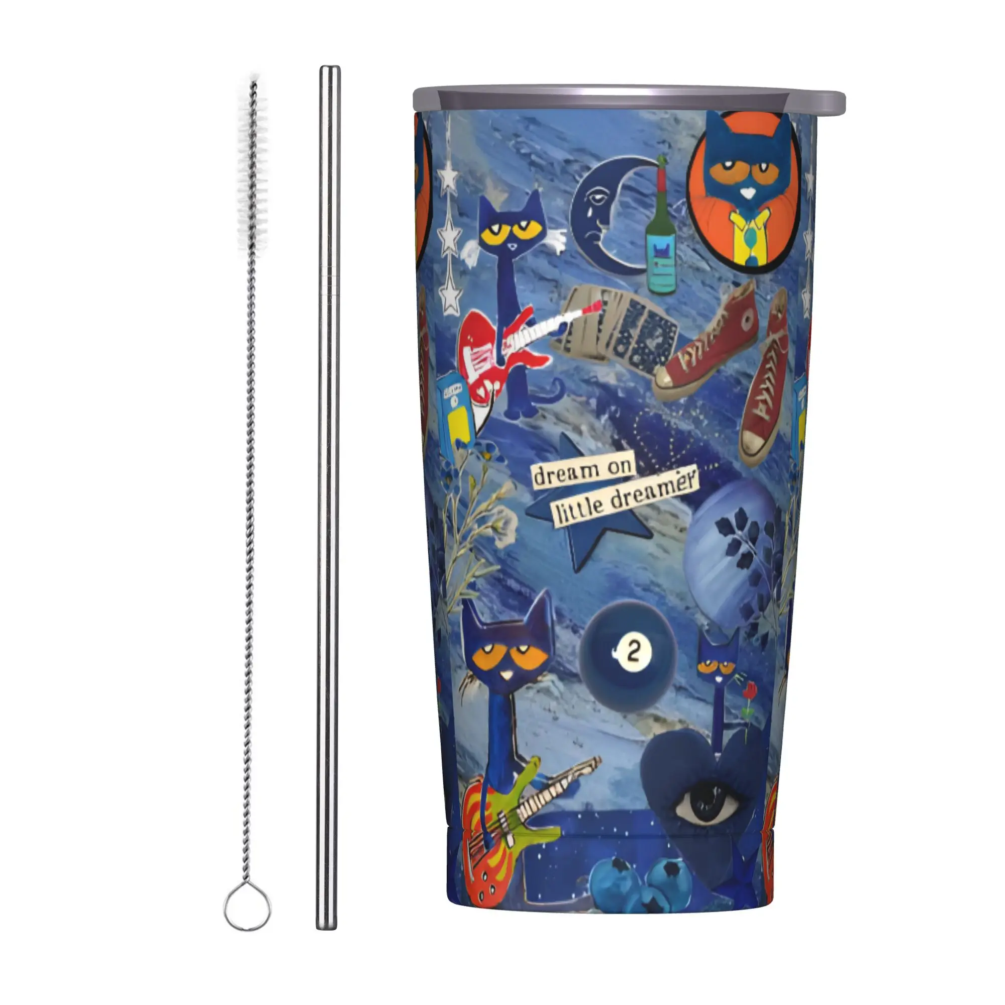 Pete the Cat  Groovy Cat Tumbler Vacuum Insulated Cartoon Coffee Cups Stainless Steel Travel Outdoor Mug Spill Proof, 20oz