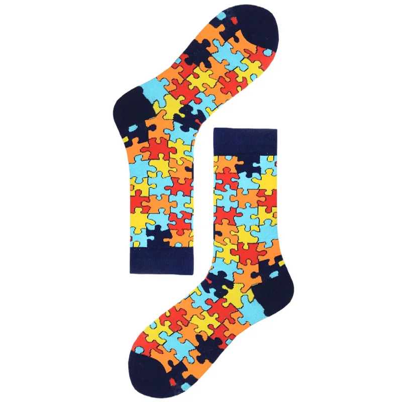 1/2 Pairs Neutral Unique Puzzle Printed Mid Tube Socks Fashionable Street Style Soft Comfortable All Seasons Couple Leisure Sock