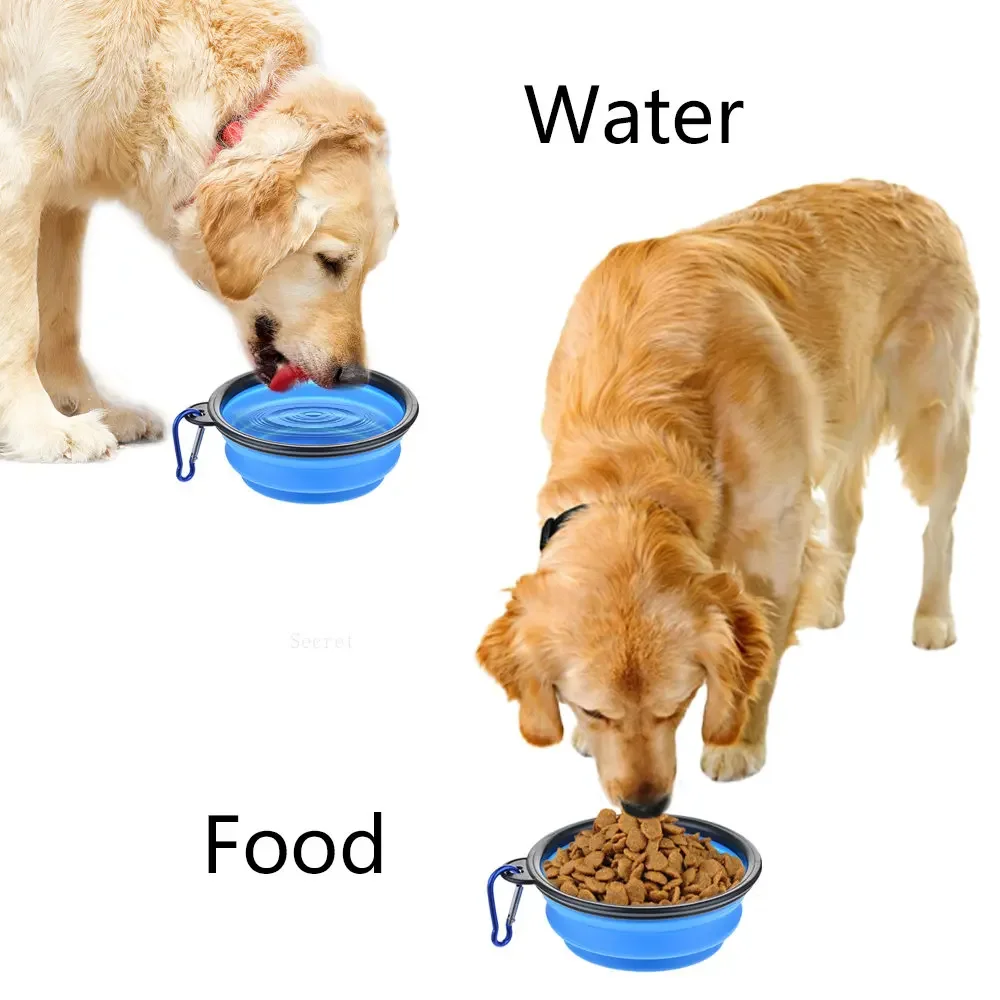 Collapsible Pet Silicone Dog Food Water Bowls Outdoor Camping Travel Portable Folding  Supplies   Dishes with Carabiner