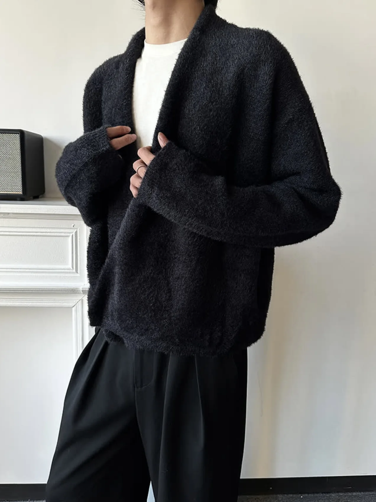 

Men's Heavyweight Fur Lined Knitted Cardigan Soft Lazy Vintage Outerwear Long Sve V-Ne Warm Casual Color