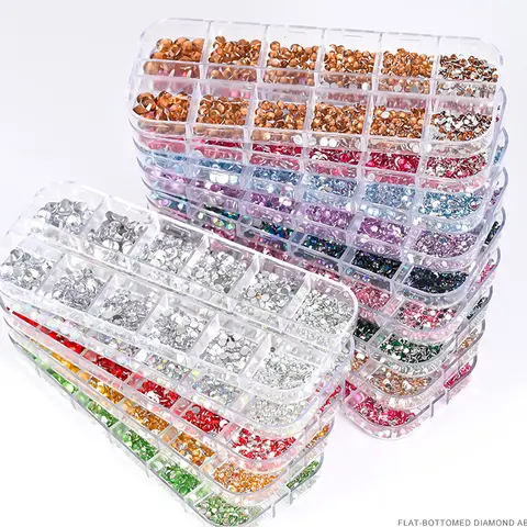 12 griglie SS6-SS30 strass per unghie misti lucidi trasparenti/oro/rosa/blu diamanti con retro piatto gemme per unghie pietre di vetro decorazione per unghie