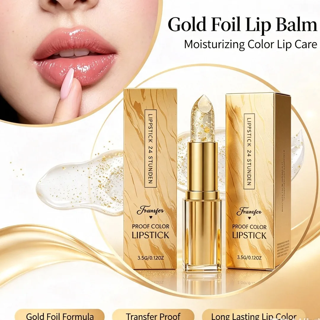 Gold Crystal Foil Lip Balm Lipstick Soft Moisturizing Natural Color Lip Gloss Light Texture Non Greasy Hydrating Fade Lip Line
