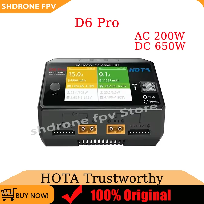 Original HOTA D6 Pro AC 200W DC 650W Dual Channel Charger and Wireless Charging for 1-6S Lipo/LiHV/NiCd/NiMH Battery & RC Models