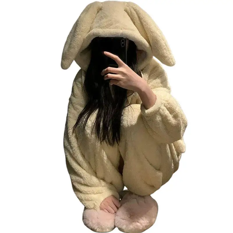 

Пижамный костюм с героями мультфильмов для девочек, зимняя кавайная домашняя одежда, мягкая теплая ночная рубашка, студенческая милая одежда для сна, которую можно носить в качестве верхней одежды, пижамный комплект