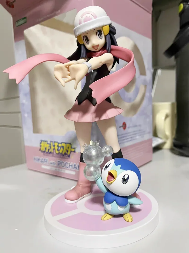 Original Artfx J Anime Pokemon Action Figure Dawn With Piplup Cute Figurine Collection Pvc Model Statue Kawaii Ornament Toy Gift