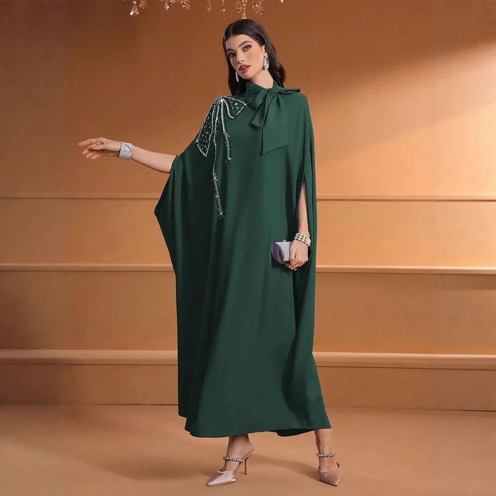 Ramadan Eid Diamonds Abayas Dubai Kaftan Women Muslim Dress Bow Jalabiya Kebaya Caftan Marocain Robe Femme Musulmane Vestidos