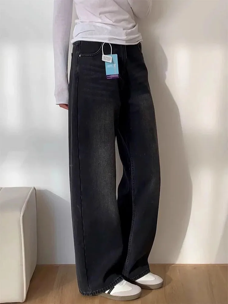 ارتفاع الخصر بلا الجينز النساء فضفاض بنطال ذو قصة أرجل واسعة مستقيم قطع عادية Sle الخريف جديد حجم كبير طول الأرض بنطلون #4