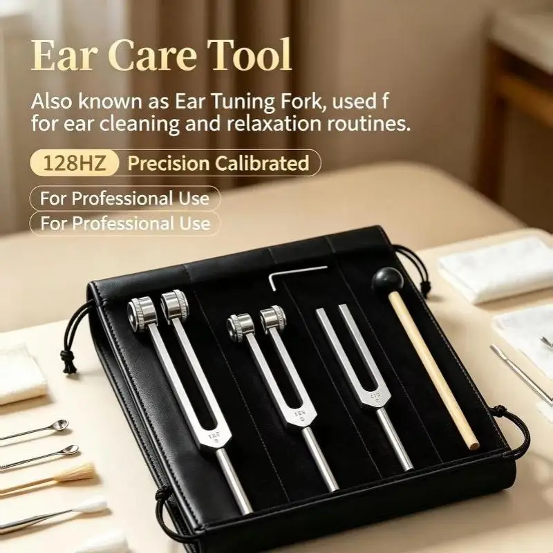 Tuning Forks Sound Therapy Set 128Hz 256Hz 512Hz with Hammer Portable Bag for Meditation Sleep Improvement