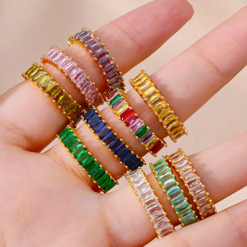 Colorful Cubic Zircon Open Ring For Women Stainless Steel Gold Color Square Rings Bohemian Romantic couple Jewelry Gifts