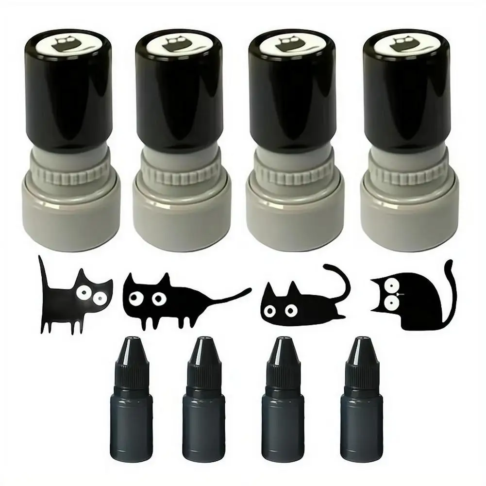 

4 Styles Black Cat Stamp Cat Designs Animal Shape Kitten Stamp Clean Imprints Plastic Cartoon Stamps Journal Decoration