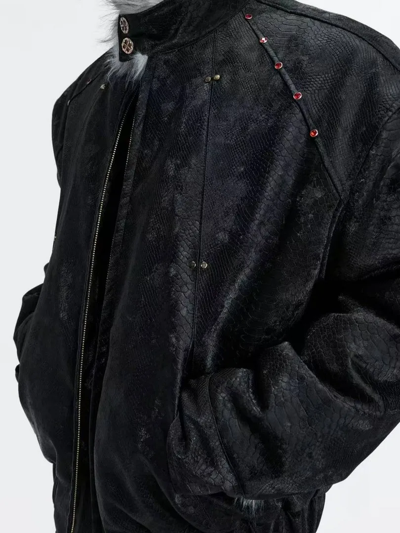 

Мужская зимняя хлопковая куртка с серебристым меховым воротником, утепленная, с дизайном «Горный орел» и ворсом из волчьего меха, с воротником-стойкой, теплая, модная