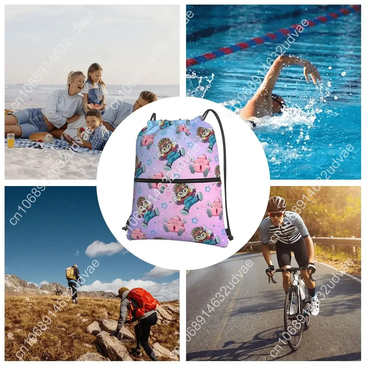 Arale And Poop Dr Slump Portable Backpacks Drawstring Bag Drawstring Bundle Pocket Shoes Bags For Travel Sport Man Woman