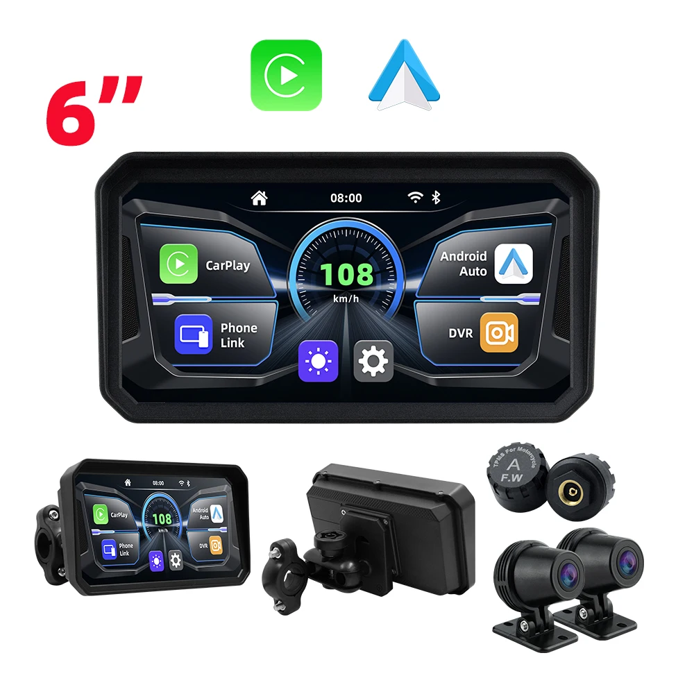 

STLFEKIY New Motorcycle Screen 6Inch Carplay Wireless Android Auto Motor Monitors DVR Display for Navigation CarPlay Wireless Di