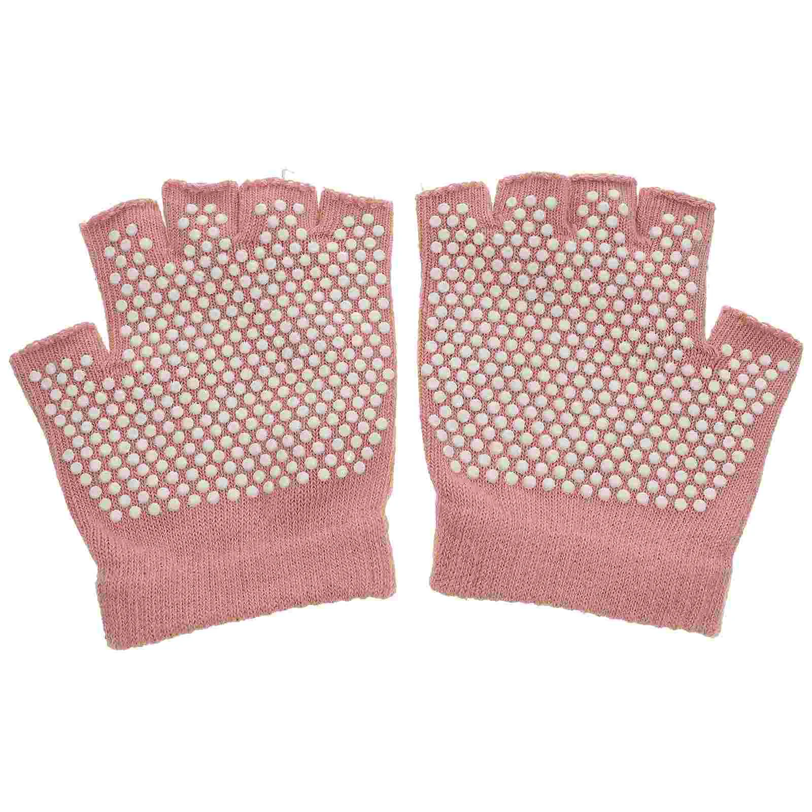 

1 Pair Non-slip Half Finger Knit Gloves Exercise Yoga Accessories Workout Gloves Yoga Gloves for Fitness (Pink)