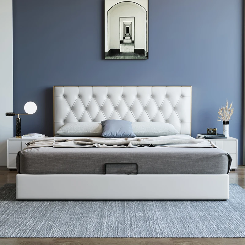 #New Type Modern Leather Bedd Frame Set Double1.8m Large King Size Bed Solid Wood Bedding Set