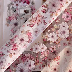 XiaoBaiJia Studio Vintage Pink Peach Blossom Floral Washi PET Tape DIY Card Making Scrapbooking Decorative Sticker