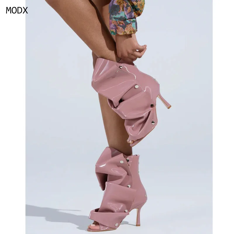 

2025 Women Black g Mid Calf Boots Peep Toe Thin High Heel Fashionable Sexy Spring Big Size 44 Woman Shoes Zapatillas Mujer