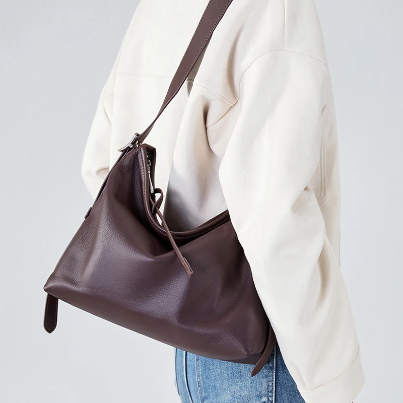 

Women's Retro Top-grain Leather Shoulder Bag Female Large Capacity Commuter Genuine Leather Luxury Designer Crossbody tote Bags