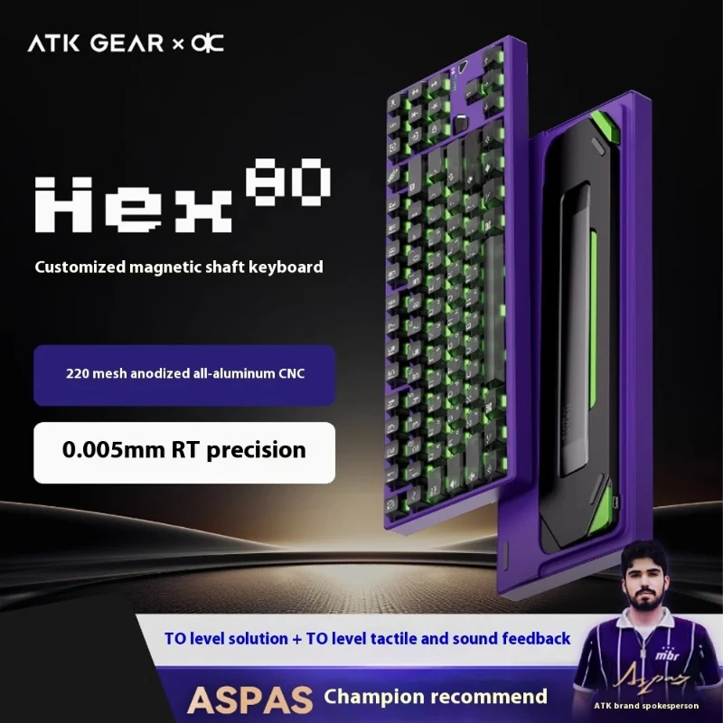 

Клавиатура с магнитным переключателем ATK QK HEX 80 — алюминиевая игровая клавиатура RT0,005 мм с 220 мешами, 8000 Гц и анодом RGB, для аксессуаров для ПК