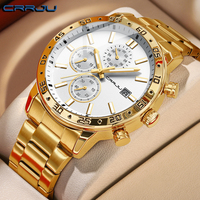 CRRJU Fashion Mens Business Stainless Steel Band Quartz Watches with Calendar Chronograph Luminous Analog Wristwatch Man