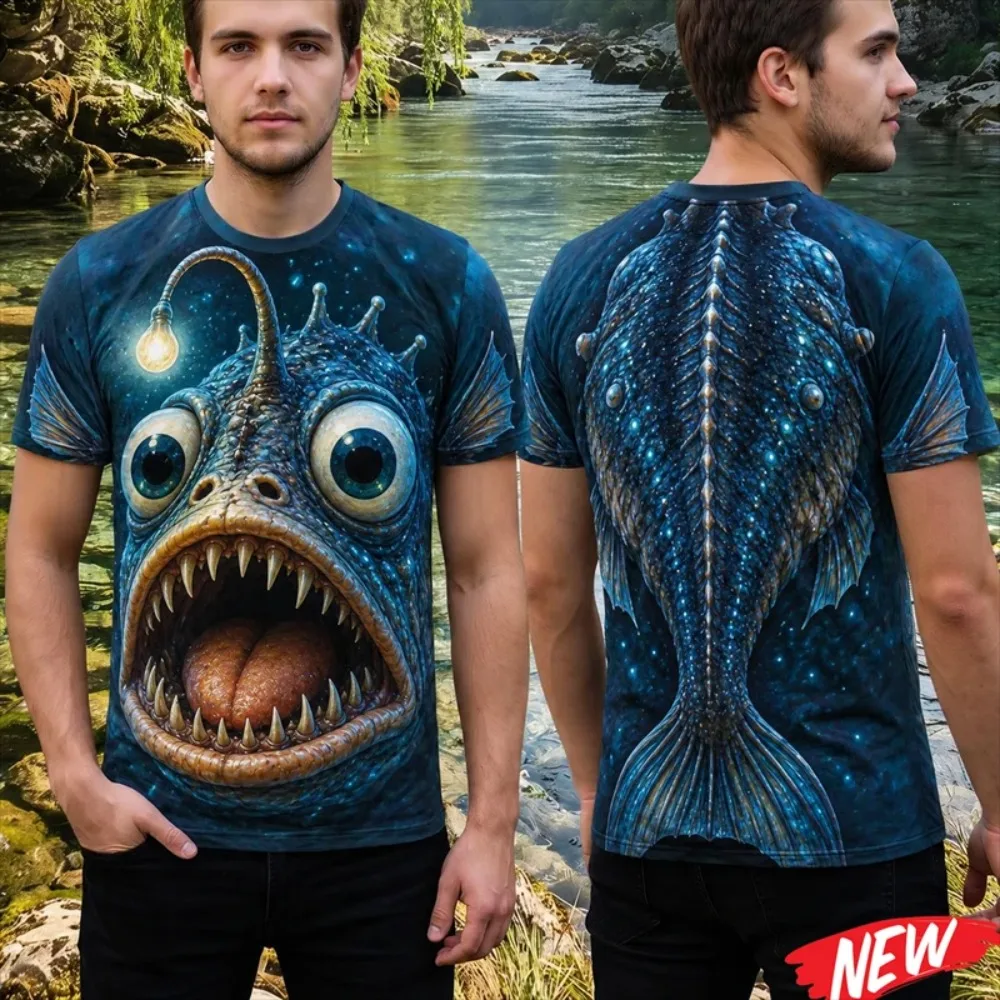 Men's 3D Printed Fun T-Shirt Fun Fish Face Design Loose Casual Style Festive Party Role-Playing Parent-Child Short-Sleeved Shirt
