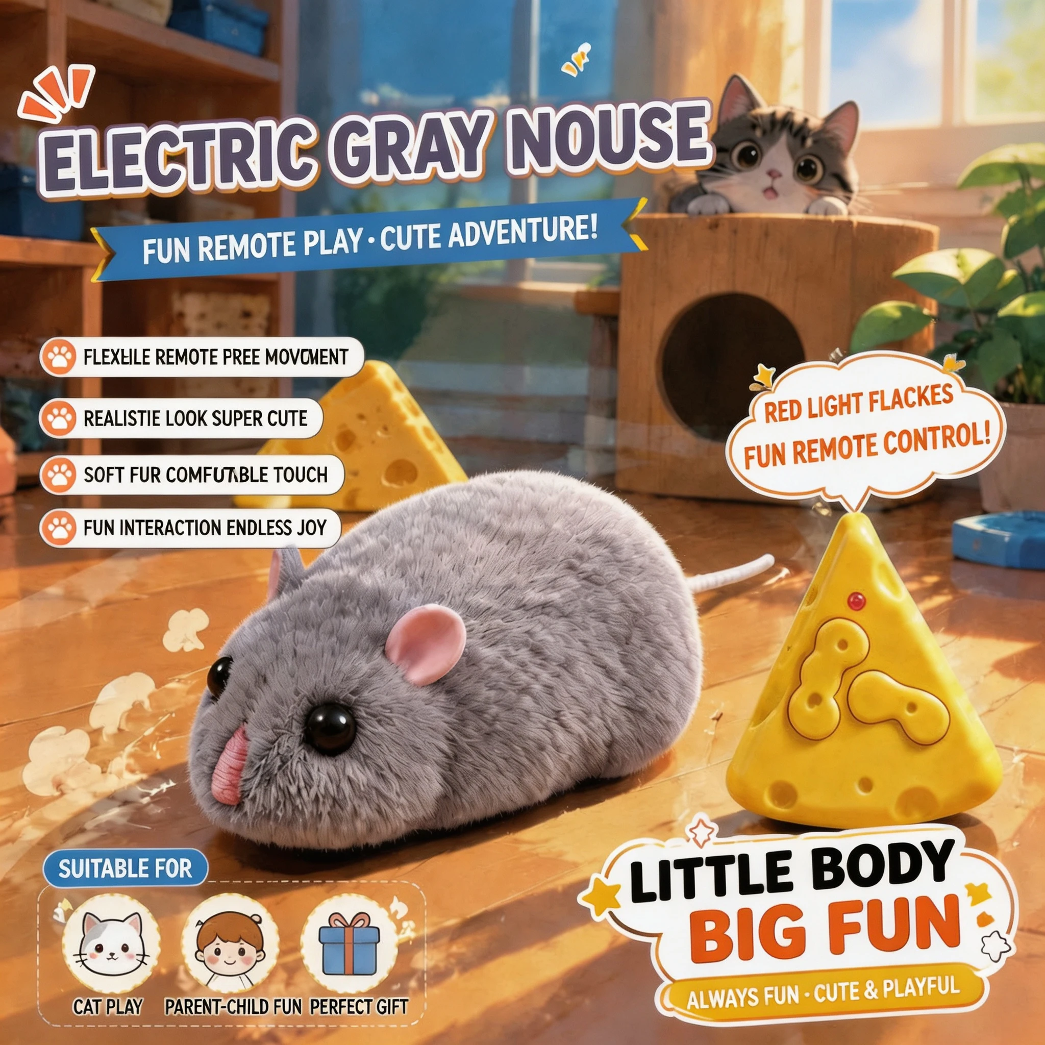Remote Control Mouse Toy for Kids, Lifelike Simulation Rat RC Vehicle, Interactive Prank Gift for Boys Girls