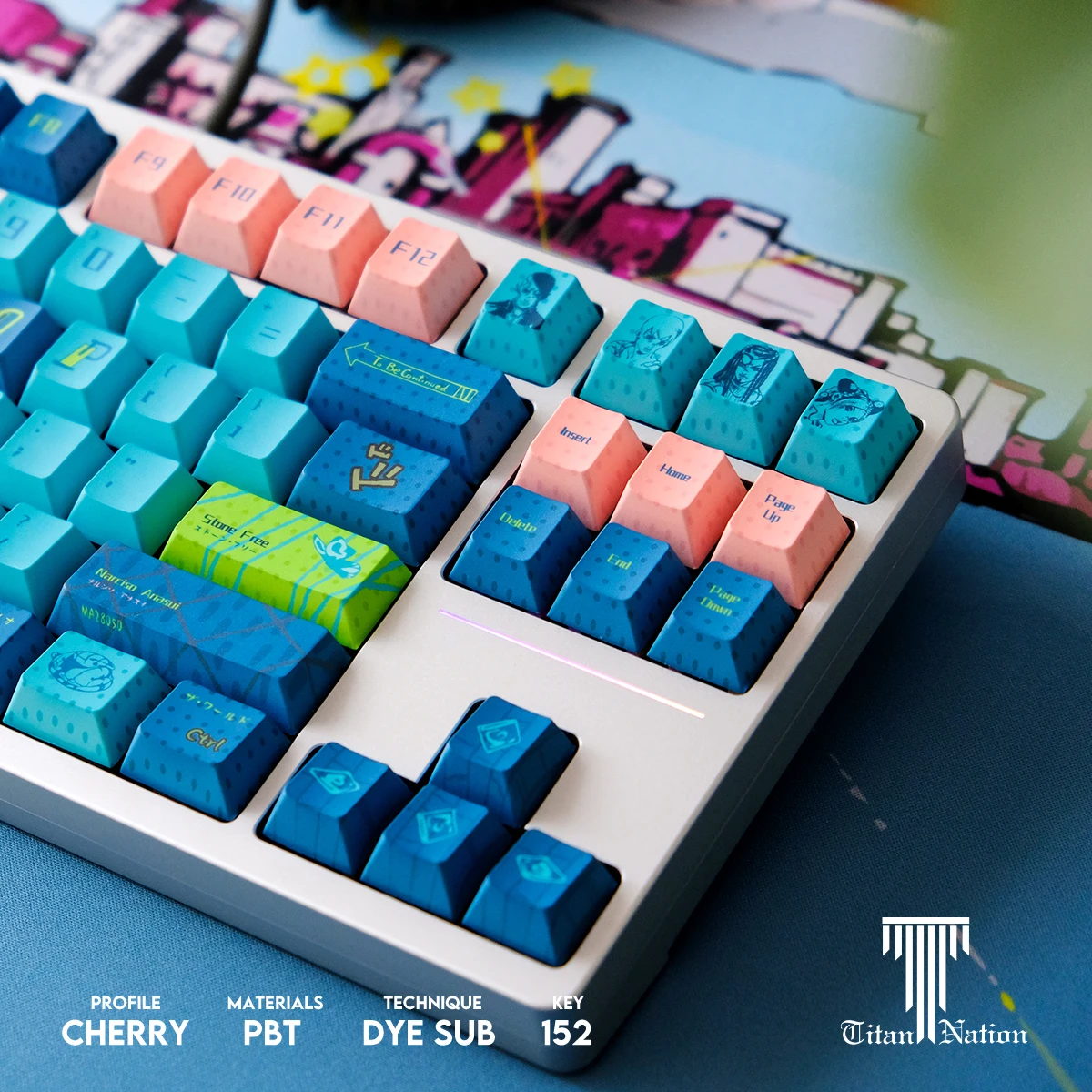 Titan Nation Keycaps Gamer 152-key PBT تخصيص لوحة المفاتيح الميكانيكية الرياضية الإلكترونية Keycap كامل خمسة جوانب التسامي هدايا الكمبيوتر