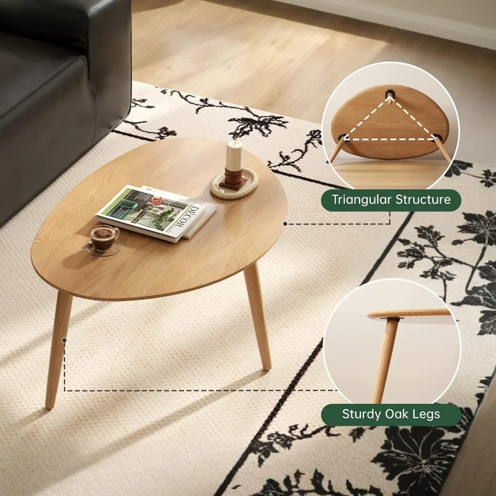 Small Oval Coffee Table, 100% Solid Wood Coffee Tables Mid Century Modern Table for Living Room Side Table End Tables for Home(O