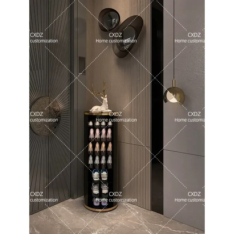 Rotating Shoe Cabinet Round Cylindrical Shoe Rack for Home Entrance Corridor Living Room Doorway Storage Light Luxury