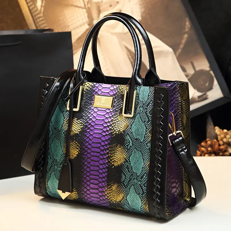 Luxury Cowhide Leather Women Handbag fashion female Serpentine Diamond portable Tote bag ladies shoulder messenger bags 2021 New