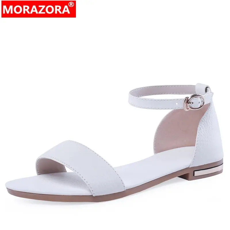 MORAZORA 2024 Plus Size 31-46 New Genuine Leather Sandals Women Comfortable Low Heels Shoes Ladies Solid Shallow Dress Shoes