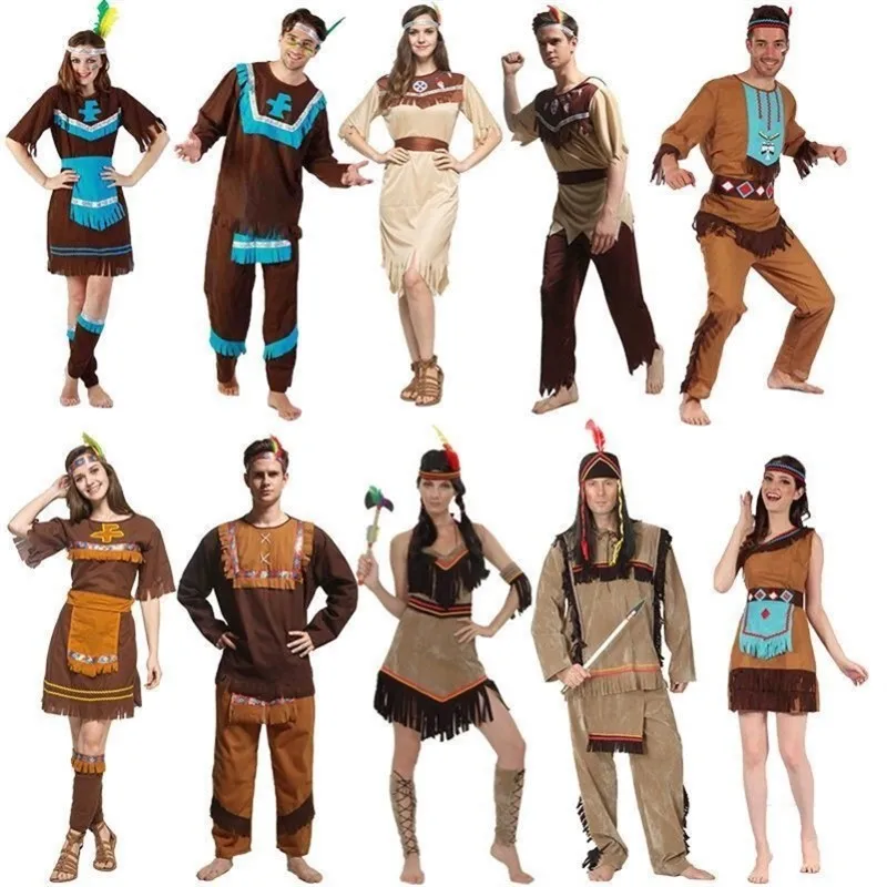 

Adult Native American Halloween Role-playing Cosplay Men's Women's Wild Man Chief Clothing Ethnic Stage Costume Traditional O...