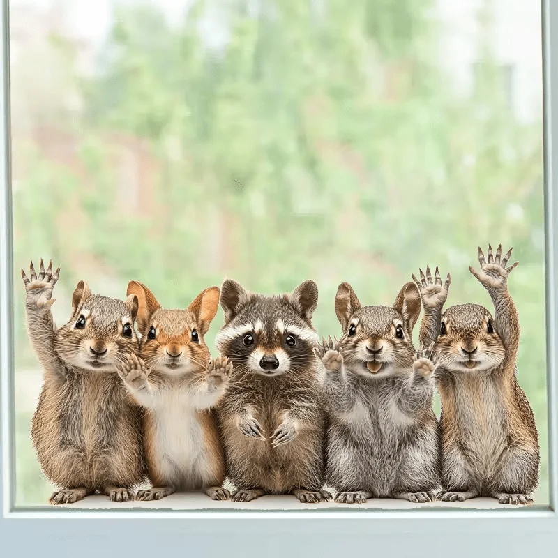 Pegatina de Vidrio con Patrón de Animales del Bosque - Decoración Autoadhesiva - para Ventanas de Sala de Estar, Balcones y Paredes de Azulejos S904