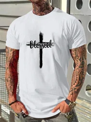 Christianity Cross Print Men's Fashion T-shirt Summer Daily Casual Mens Short-sleeved Top Outdoor Street Men's Religious T-shirt