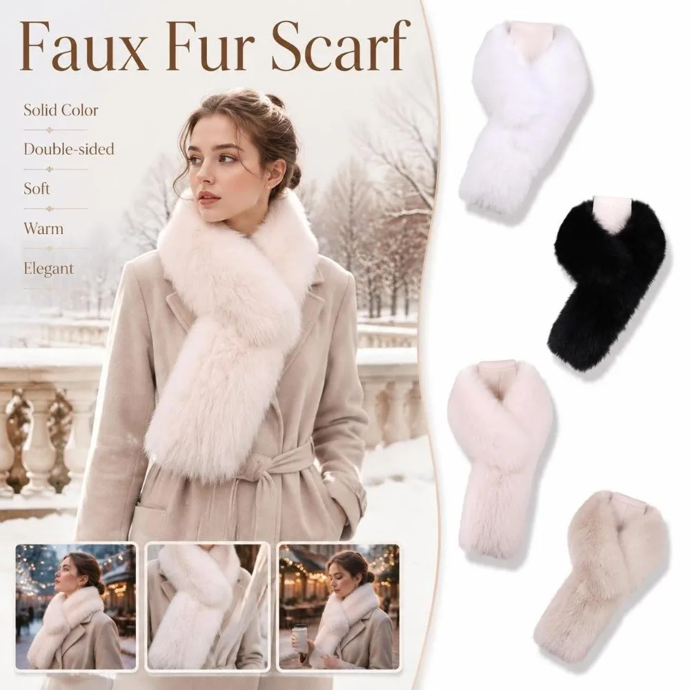 All-match Solid Color Faux Fur Scarf Double-sided Warm Plush Neck Scarf Soft Anti-cold Women Winter Scarves for Girls