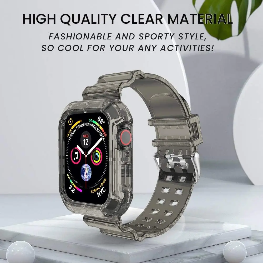 Clear Band + Case for Apple Watch 9 8 7 6 SE 5 3 2 ultra 2 49mm Soft Transparent Strap iwatch Strap 40mm 44mm 42MM 41MM 45MM