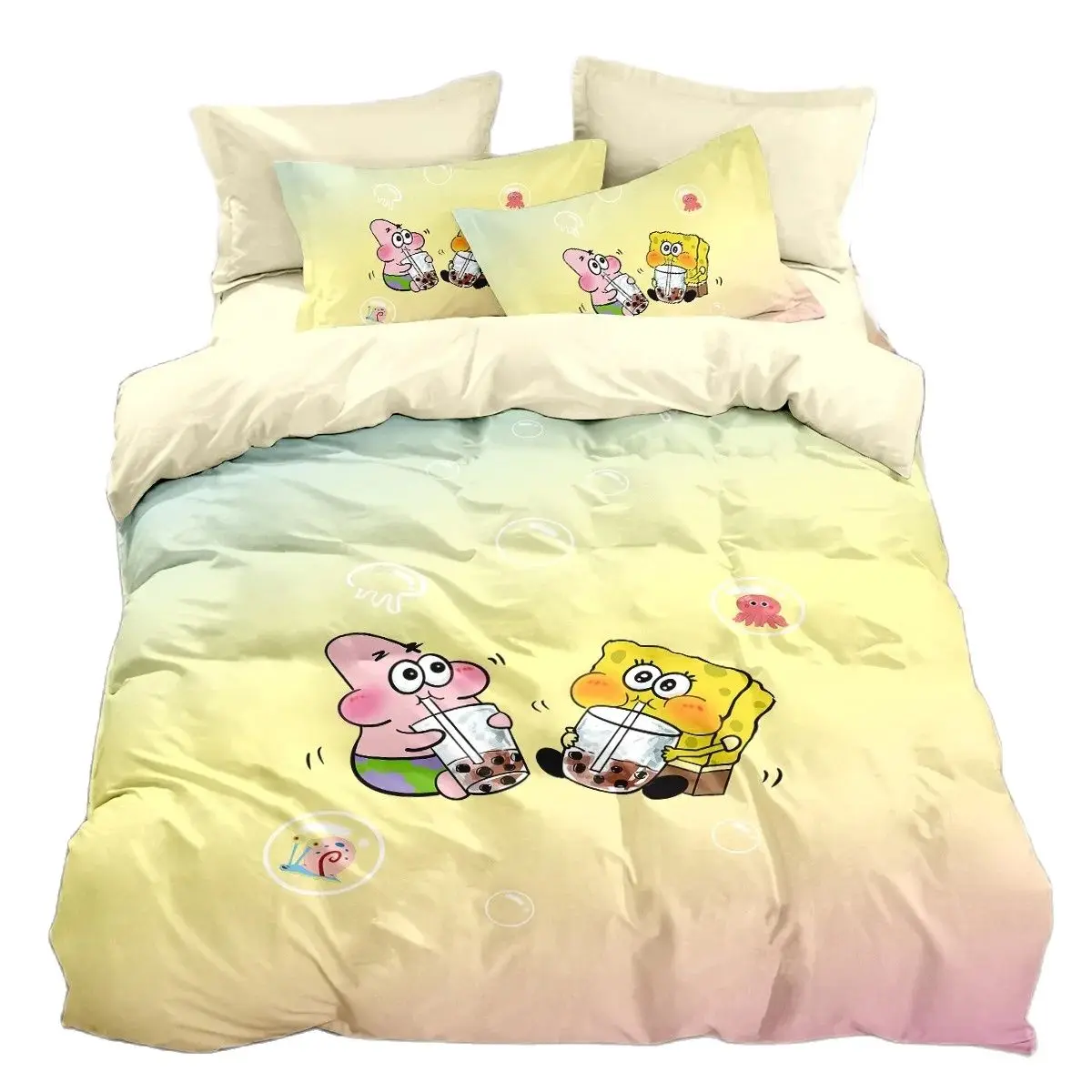 Cartoon 3d SpongeBobed Bedding Set Patricks Squidwards Duvet Cover Pillowcase Bed Set For children Boys Girls and adults