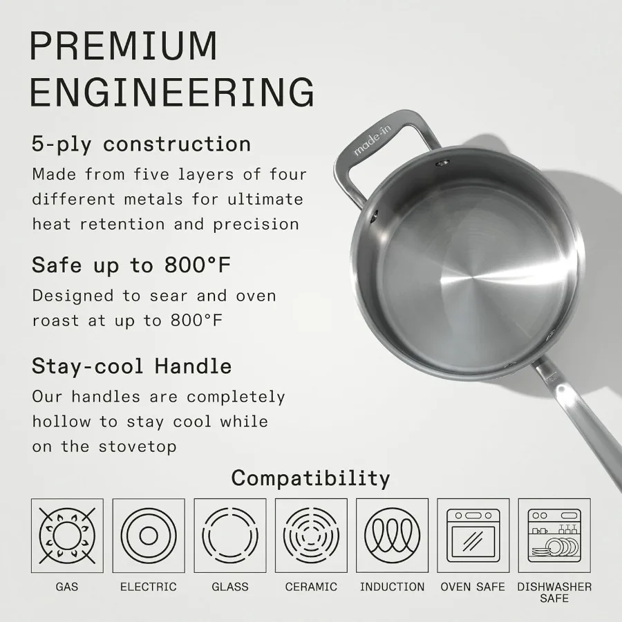قدر احترافي من الفولاذ المقاوم للصدأ سعة 4 لتر مع غطاء 5 طبقات من الفولاذ المقاوم للصدأ وعاء الطبخ للحرارة العالية والموقد التعريفي Du