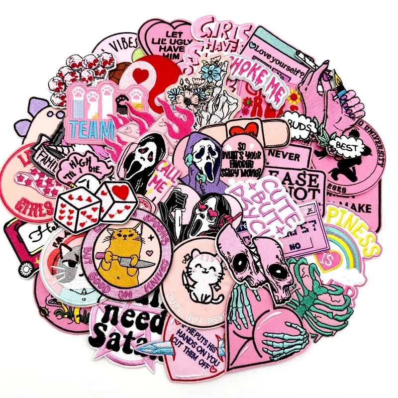 40 teile/los PUNK Verschiedene Stickerei Patches Applikation für Kleidung Eisen auf Patches DIY Dekoration Streifen Aufkleber Jean Jacke – Detail 1