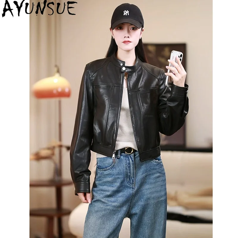 

AYUNSUE 100% Real Leather Jacket Woman Clothing 2026 Autumn Sheepskin Motoycle Coat Women Vegetable Tanning Casaco Feminino