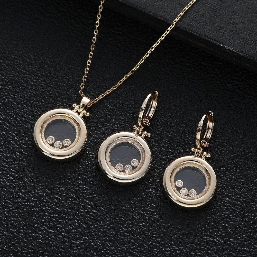 Fashion Luxury Full zircon 2 Pcs Necklace Earrings Set for Women High Quality Jewelry Heart Geometric Pendant jewelry Set Gift